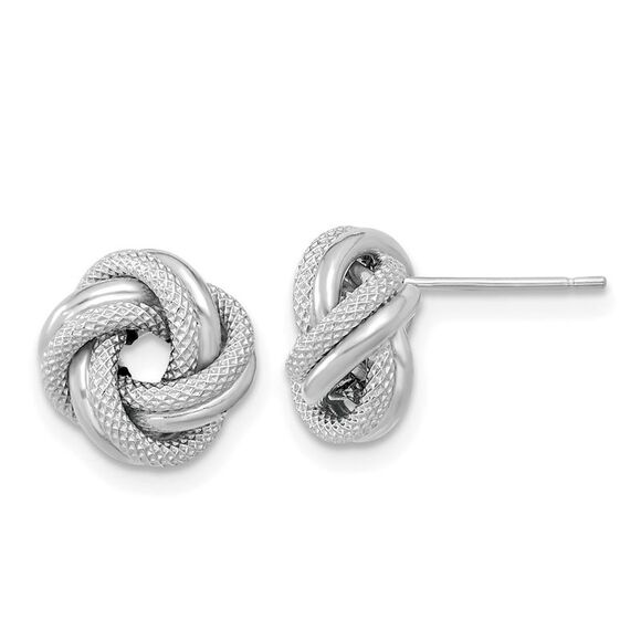 Kazi Luxury 14k White Gold Polished Textured Double Love Knot Post Earrings